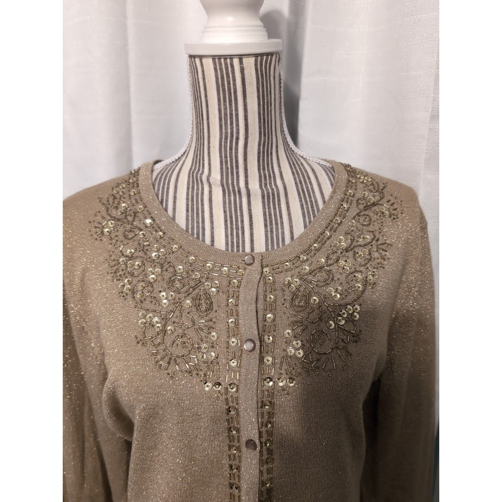 NWT Vintage Jaclyn Smith Gold Shimmer Hand Beaded Cardigan Sweater Size XL - Picture 2 of 13